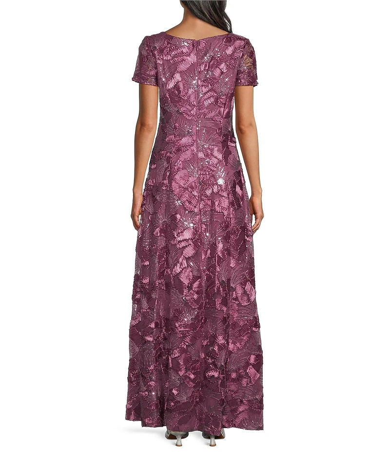 Alex Evenings Lace Scoop Neck Short Sleeve A-Line Gown