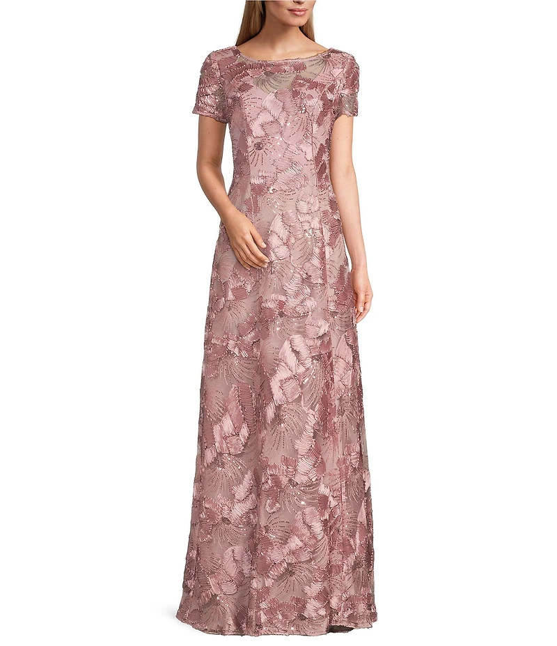 Alex Evenings Lace Scoop Neck Short Sleeve A-Line Gown