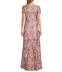 Alex Evenings Lace Scoop Neck Short Sleeve A-Line Gown