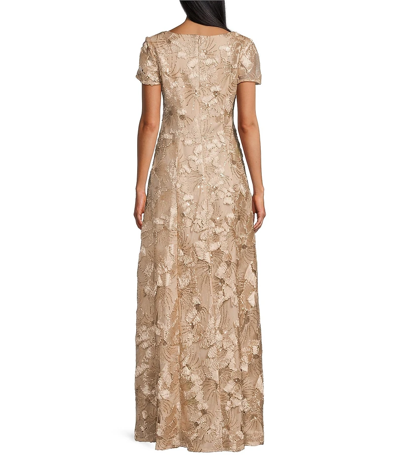 Alex Evenings Lace Scoop Neck Short Sleeve A-Line Gown