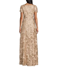 Alex Evenings Lace Scoop Neck Short Sleeve A-Line Gown