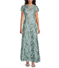 Alex Evenings Lace Scoop Neck Short Sleeve A-Line Gown