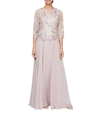 Alex Evenings Long Embroidered Sequin Jacket Dress