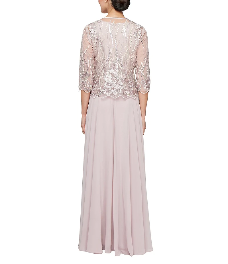 Alex Evenings Long Embroidered Sequin Jacket Dress