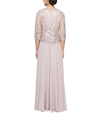 Alex Evenings Long Embroidered Sequin Jacket Dress
