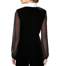 Alex Evenings Long Sleeve Collared Side Button Velvet Blouse