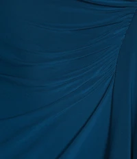 Alex Evenings Matte Jersey V-Neck 3/4 Embellished Cuff Sleeve Cascade Ruffle Detail Sheath Dress