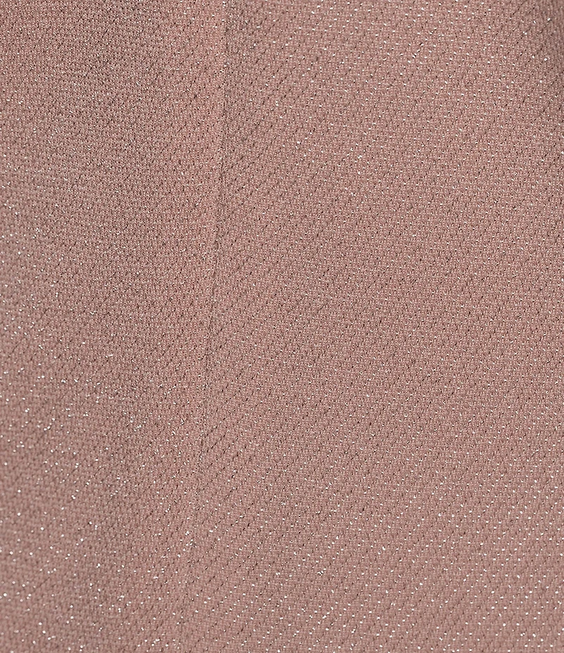 Alex Evenings Metallic Embellished Flutter Short Sleeve Boat Neck Ruched Waist Front Slit A-Line Gown