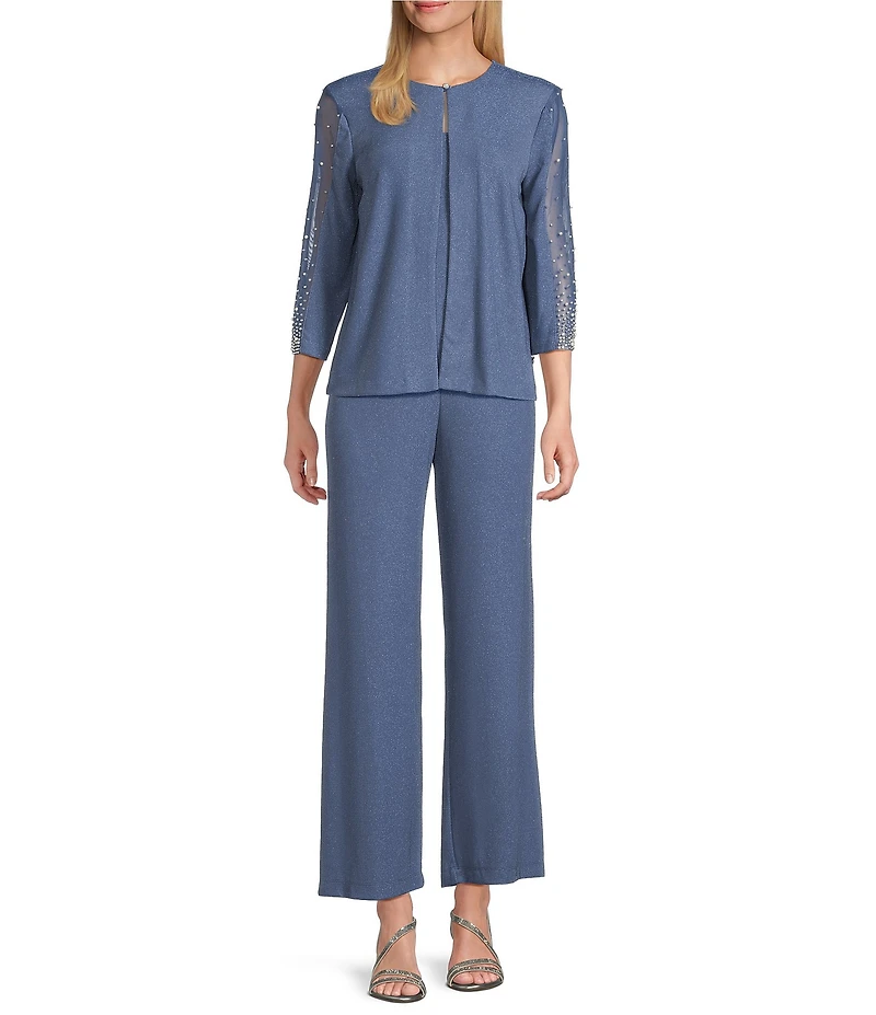 Alex Evenings Metallic Knit Wide Leg Pants