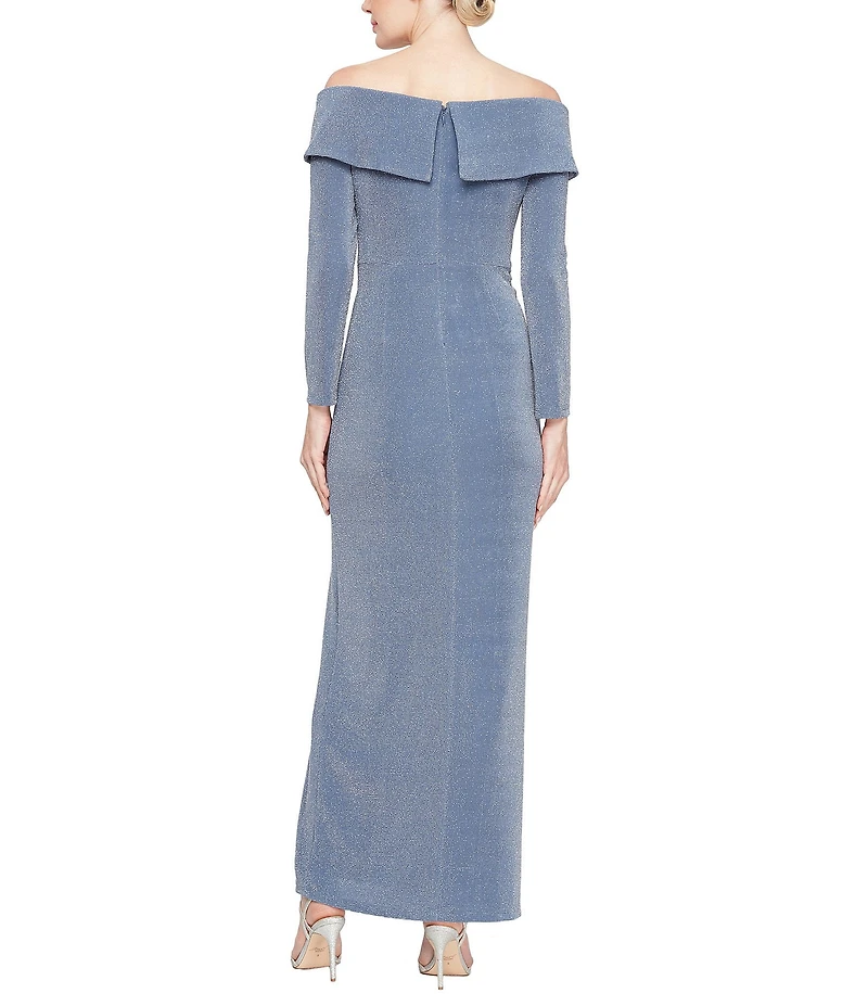 Alex Evenings Off-The-Shoulder 3/4 Sleeve Metallic Knit Dress