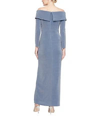 Alex Evenings Off-The-Shoulder 3/4 Sleeve Metallic Knit Dress