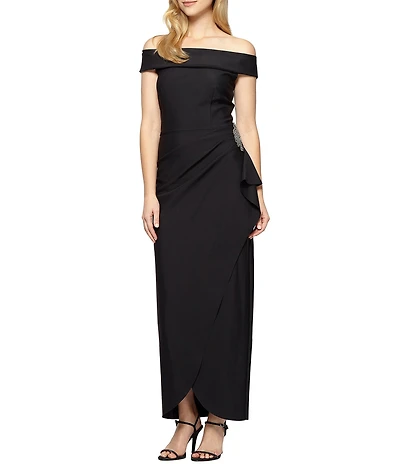 Alex Evenings Off The Shoulder Cascade Ruffle Long Dress