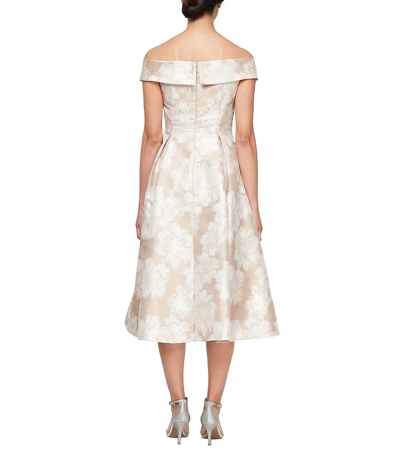Alex Evenings Off-the-Shoulder Floral Print A-Line Midi Dress