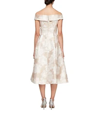 Alex Evenings Off-the-Shoulder Floral Print A-Line Midi Dress