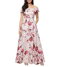 Alex Evenings Off-the-Shoulder Floral Print Jacquard Ball Gown