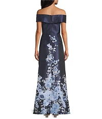 Alex Evenings Off-The-Shoulder Floral Printed Jacquard Long Gown