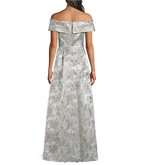 Alex Evenings Off-The-Shoulder Jacquard Long Gown