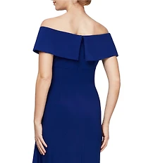 Alex Evenings Off-the-Shoulder Short Sleeve Stretch Matte Jersey Ruched Gown