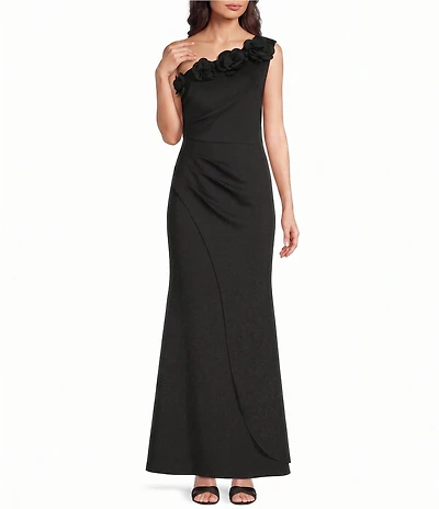 Alex Evenings One Shoulder 3D Floral Applique Long Dress