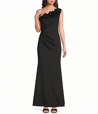 Alex Evenings One Shoulder 3D Floral Applique Long Dress