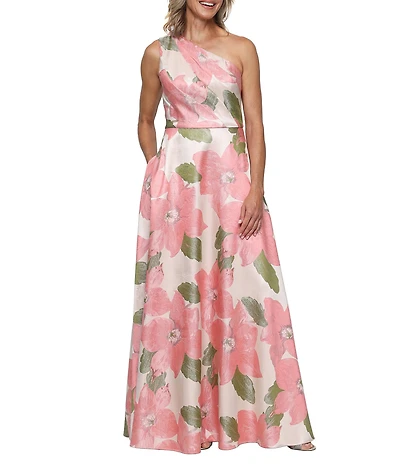 Alex Evenings One Shoulder Floral Print Jacquard Gown
