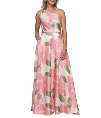 Alex Evenings One Shoulder Floral Print Jacquard Gown