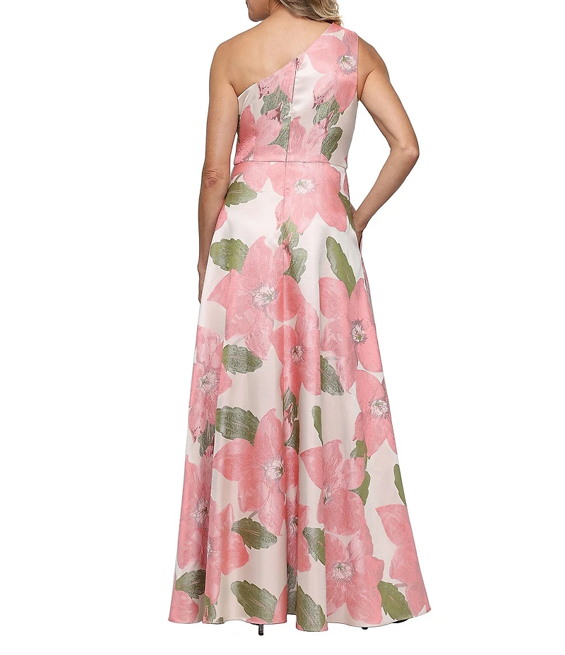 Alex Evenings One Shoulder Floral Print Jacquard Gown