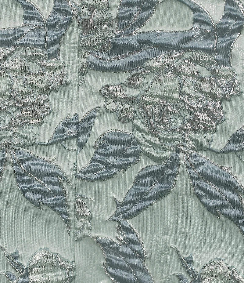 Alex Evenings One Shoulder Fold Over Neck Printed Jacquard Long Gown