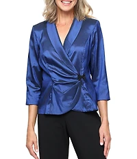Alex Evenings Petite Size 3/4 Sleeve Collared V-Neck Taffeta Blouse