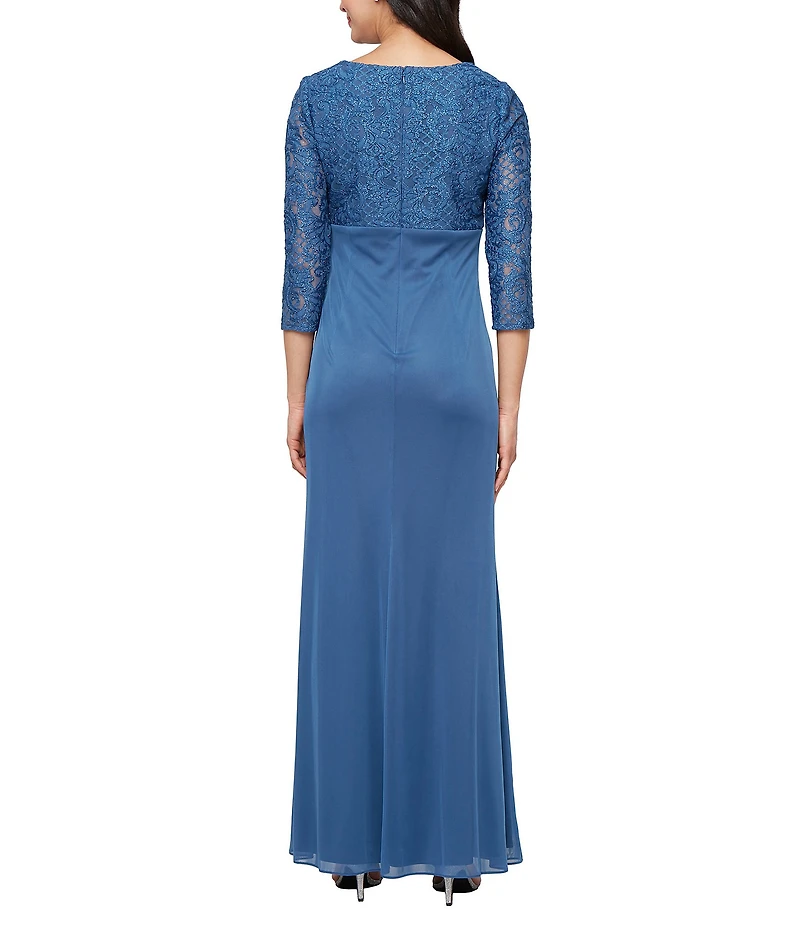 Alex Evenings Petite Size 3/4 Sleeve Empire Waist Lace Gown