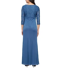 Alex Evenings Petite Size 3/4 Sleeve Empire Waist Lace Gown