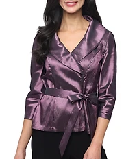 Alex Evenings Petite Size 3/4 Sleeve Portrait Collar Taffeta Blouse