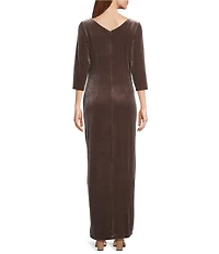 Alex Evenings Petite Size 3/4 Sleeve Surplice V-Neck Tulip Hem Velvet Gown