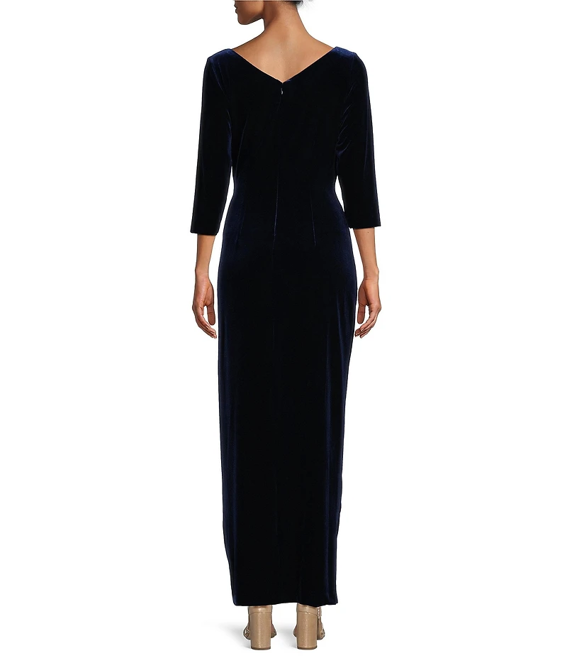 Alex Evenings Petite Size 3/4 Sleeve Surplice V-Neck Tulip Hem Velvet Gown
