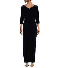 Alex Evenings Petite Size 3/4 Sleeve Surplice V-Neck Tulip Hem Velvet Gown