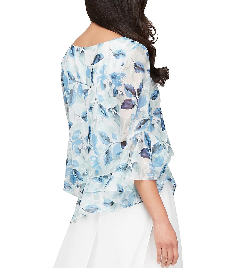 Alex Evenings Petite Size 3/4 Sleeve Triple Tiered Hem Chiffon Blouse