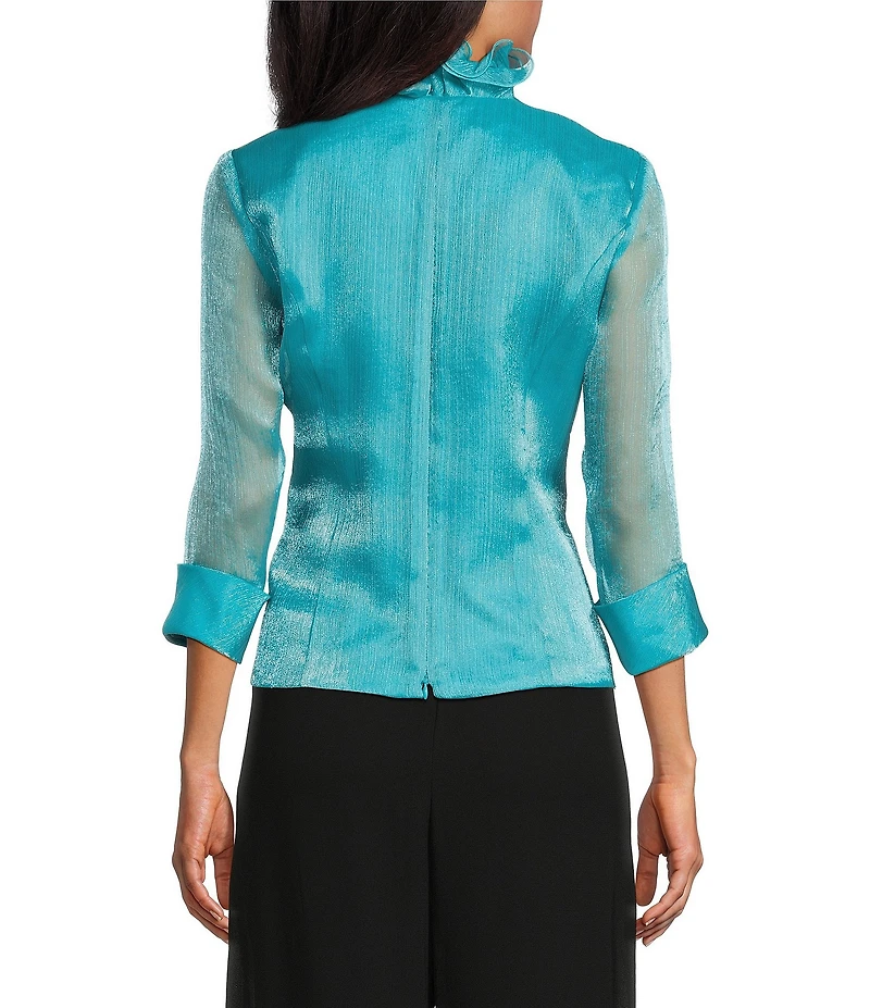 Alex Evenings Petite Size 3/4 Sleeve Yoryu Chiffon Ruffle Neck Blouse