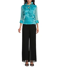 Alex Evenings Petite Size 3/4 Sleeve Yoryu Chiffon Ruffle Neck Blouse