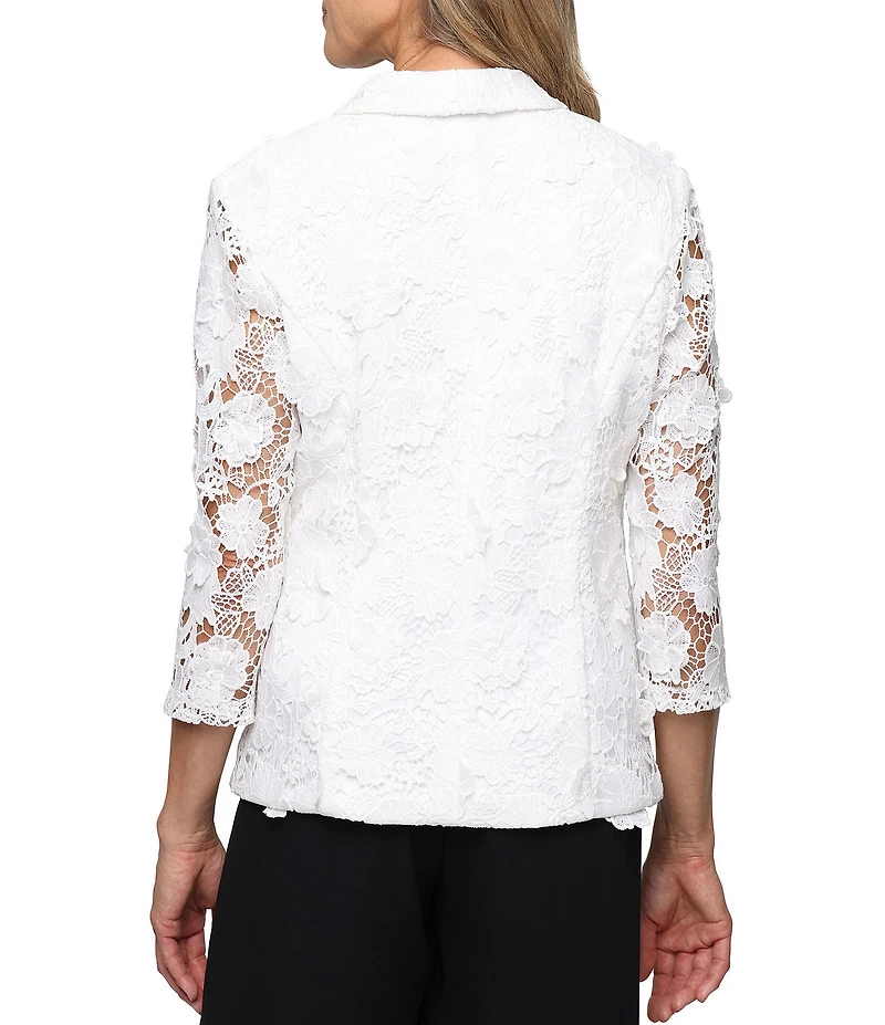 Alex Evenings Petite Size 3D Lace V-Neck 3/4 Sleeve Embellished Button Blouse Top