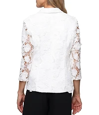 Alex Evenings Petite Size 3D Lace V-Neck 3/4 Sleeve Embellished Button Blouse Top