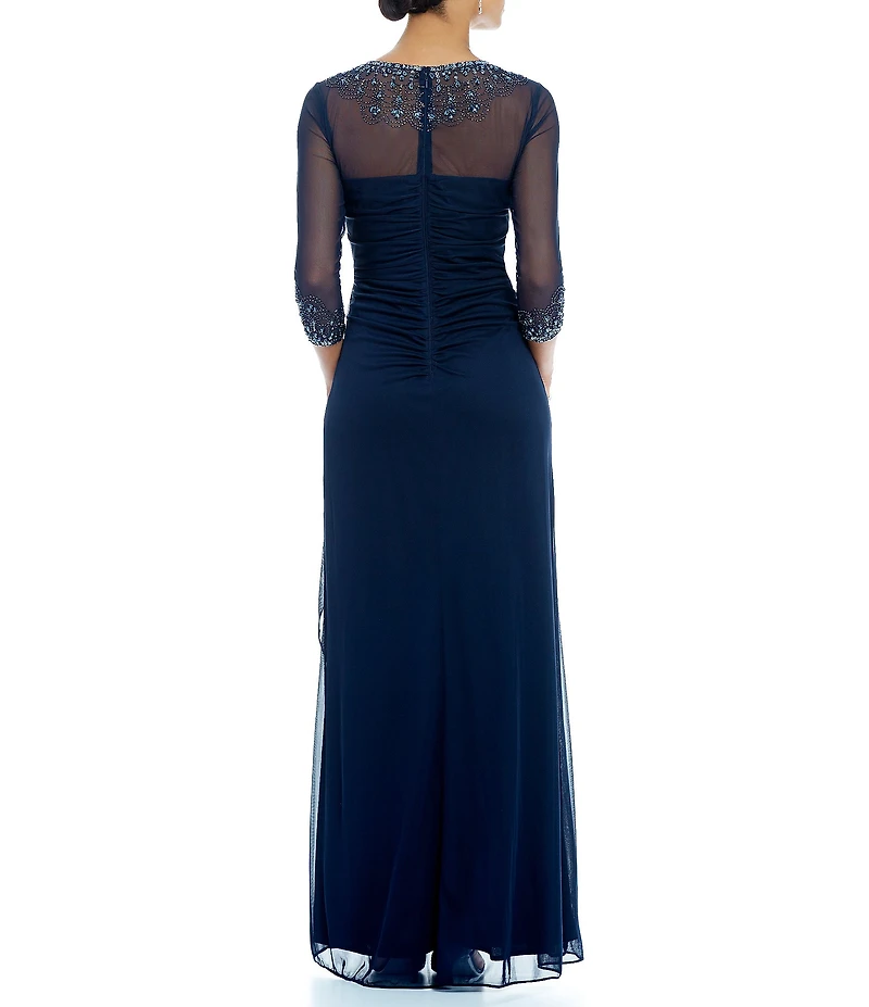 Alex Evenings Petite Size Crew Neck 3/4 Sleeve Stretch A-Line Gown