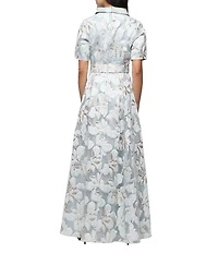 Alex Evenings Petite Size Burnout Jacquard Elbow Sleeve Tie Waist Long Gown