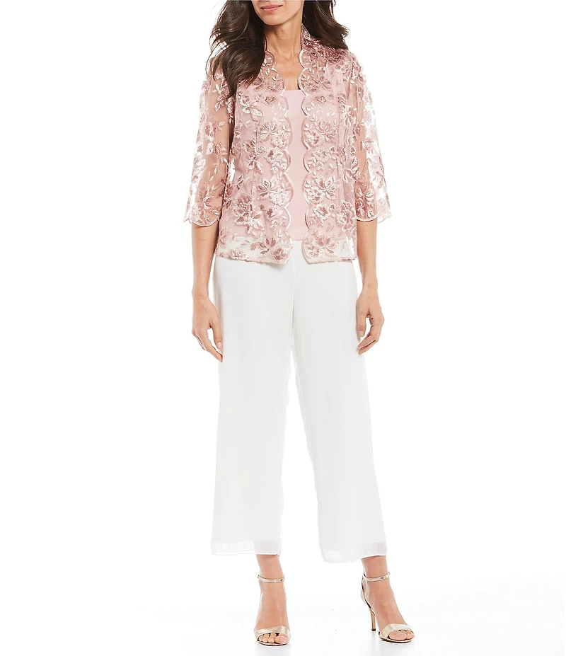 Alex Evenings Petite Size Chiffon Straight Leg Pants
