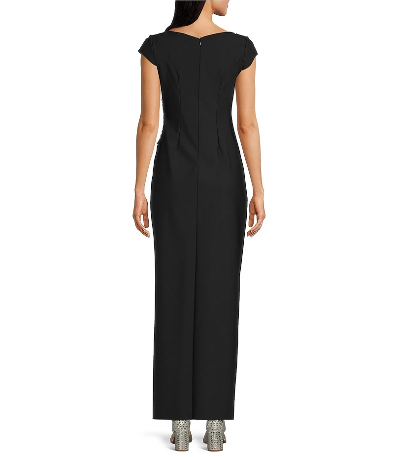 Alex Evenings Petite Size Contour Collection V-Neck Cap Sleeve Tulip Overlay Long Gown