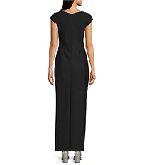 Alex Evenings Petite Size Contour Collection V-Neck Cap Sleeve Tulip Overlay Long Gown