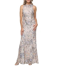 Alex Evenings Petite Size Crew Neck Sleeveless Floral Sequin Sheath Dress