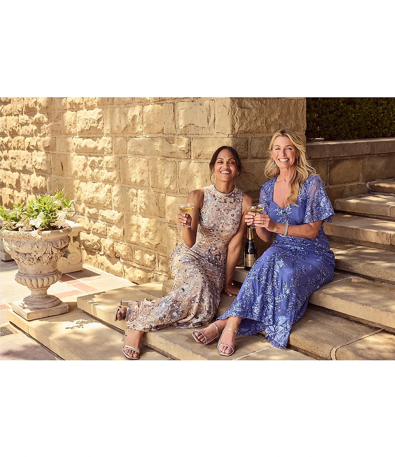 Alex Evenings Petite Size Crew Neck Sleeveless Floral Sequin Sheath Dress