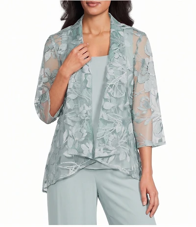 Alex Evenings Petite Size Embroidered 3/4 Sleeve Chiffon Twinset