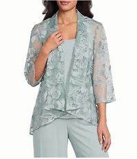 Alex Evenings Petite Size Embroidered 3/4 Sleeve Chiffon Twinset