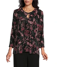 Alex Evenings Petite Size Floral Print Glitter Knit Twinset